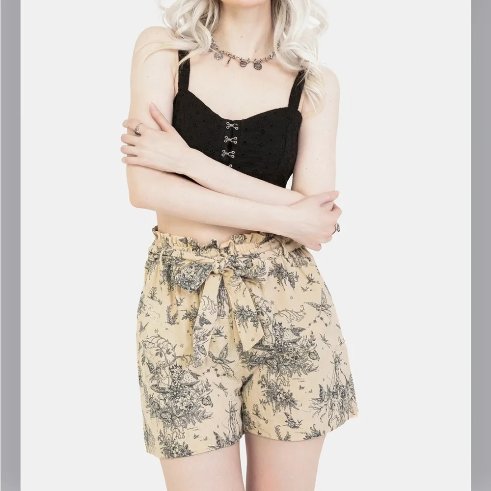 Disturbia | Maypole Cotton Print Paperbag Shorts - Picture 2 of 4